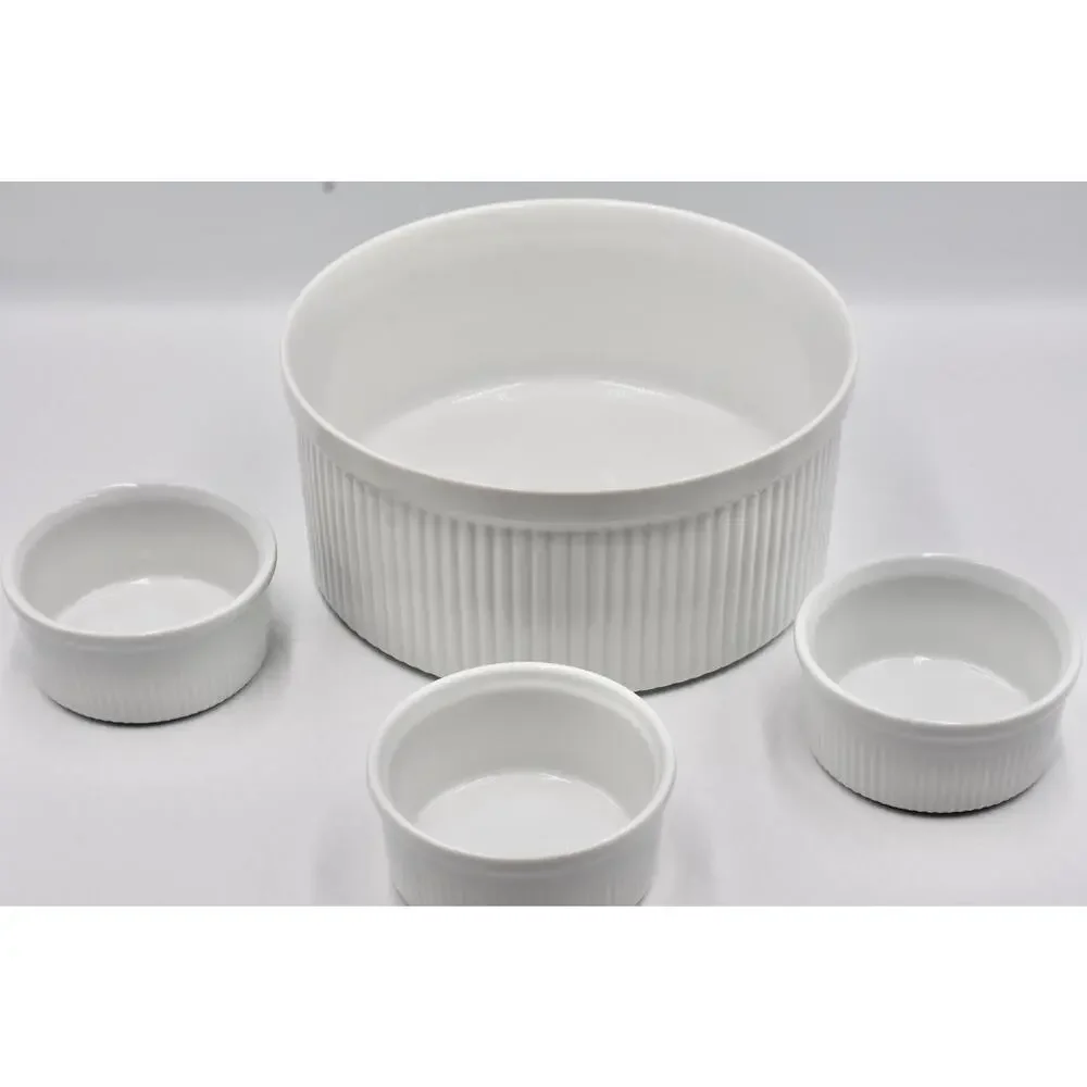 Dansk Bistro 4pc Christianshavn Ribbed Ramekins & Soufflé Casserole Dish